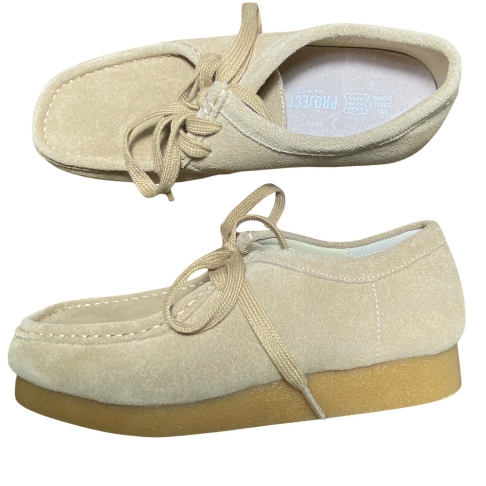 Project Cloud Wally Suede Moccasins Beige Memory Foam Crepe Sole Shoes Womens 7